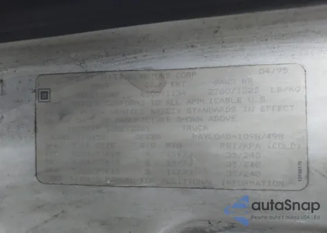 1995 Chevrolet S Truck S10 z USA, uszkodzony, nr VIN 1GCCS19W6S8222261